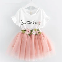 girl dresses kid clothes butterfly sleeve pure color print letter t shirtfloral voile dress 2pcs for clothes set children dress