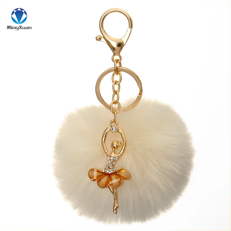 Помпон porte clef pompom de fourrure, цветные брелки из искусственного меха, пушистые Брелоки для ключей, балерина, помпон для девочек, брелок llavero