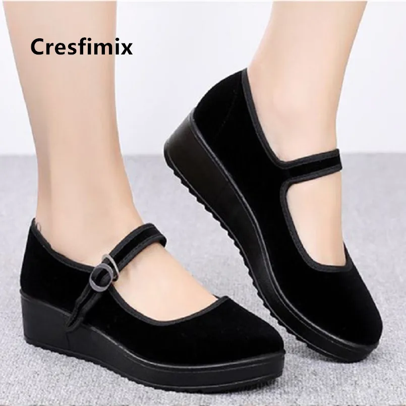 

Cresfimix vrouwenschoenen women fashion black height increased retro dance flat platform shoes lady casual & leisure shoes a5055