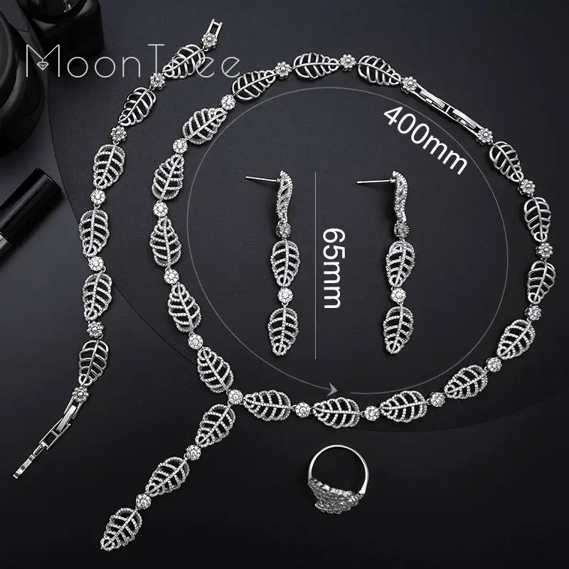 

MoonTree Luxury Exclusive Leaf Leaves Cubic Zirconia Wedding Engagement Bridal Necklace Bracelet Earring Ring Set For Women