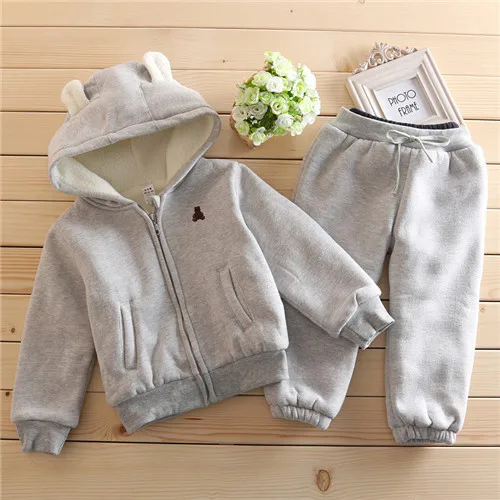 Gray Одежда для мальчиков; детские спортивные костюмы; Бархатный спортивный костюм для малышей; Новинка; брендовая куртка с капюшоном; пальто и брюки; утепленные комплекты детской одежды - Цвет: Gray