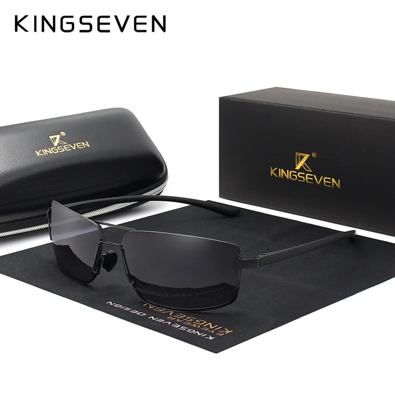 KINGSEVEN, фирменные дизайнерские солнцезащитные очки для мужчин, для вождения, квадратная оправа, солнцезащитные очки, мужские, классические, унисекс, очки Gafas - Цвет линз: Black Gray