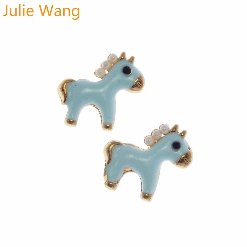 Julie Wang 5 шт. Золотая основа из сплава с синей эмалью жемчугом лошадью маленьким Foal