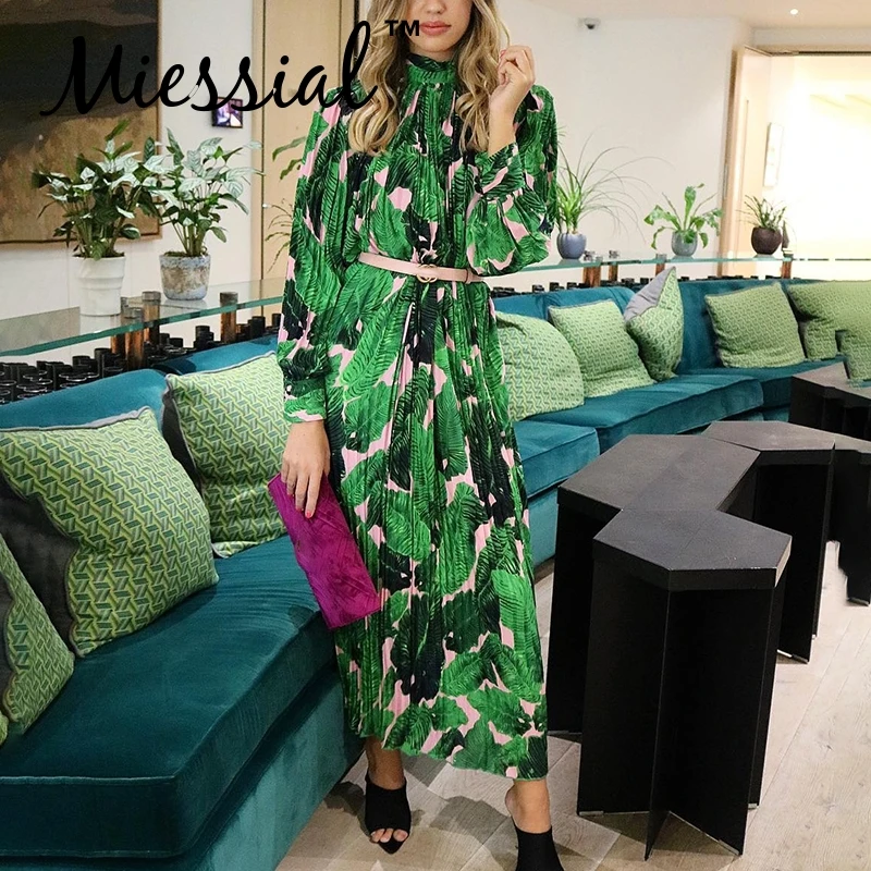 Miessial принт в стиле «Бохо винтажное длинное зимнее платье Для женщин Длинные рукава сексуальное пляжное платье осенние элегантные вечерние Клубные Ретро длинное платье