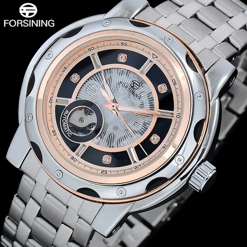 Мужские механические часы FORSINING деловые автоматические из нержавеющей стали со