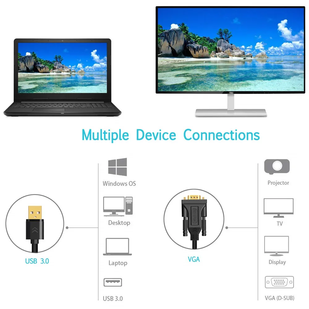 Кабель адаптер с USB 3 0 на VGA кабель конвертер поддержкой нескольких мониторов