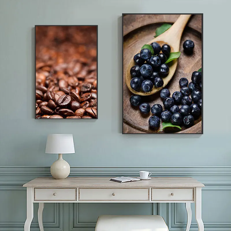 Настенные плакаты с изображением чая и черники картины на холсте кофейных зерен