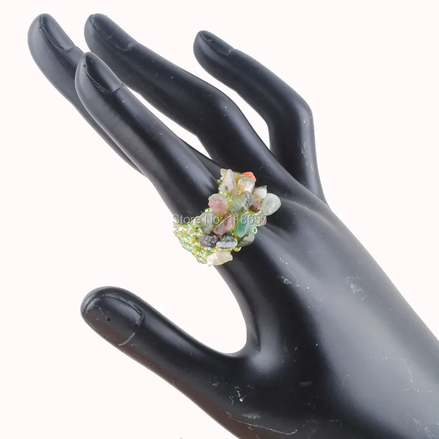 Free shipping Natural Indian Gem Stone Beads Stretch Finger Ring Jewelry US 6~10 IJ3030 | Украшения и аксессуары