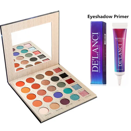 eyeshadow and primer DE'LANCI, блестящие тени для век, палитра, профессиональная, 25 цветов, палитра для макияжа, палитра для пигментов, матовые мерцающие тени, пудра, праймер для глаз - Цвет: eyeshadow and primer