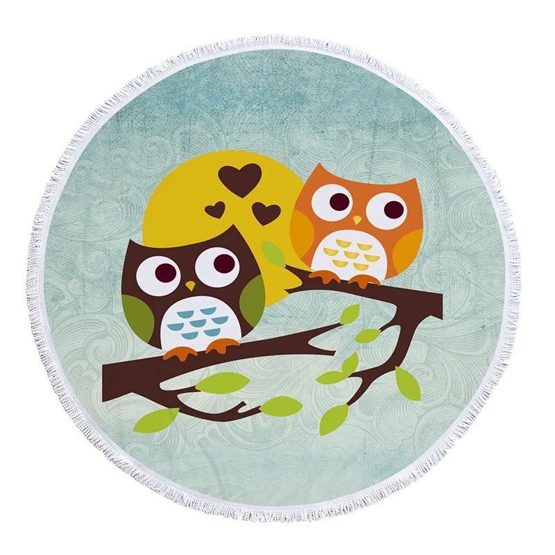 ROMORUS микрофибра Банное Полотенце Сова большое круглое пляжное полотенце с