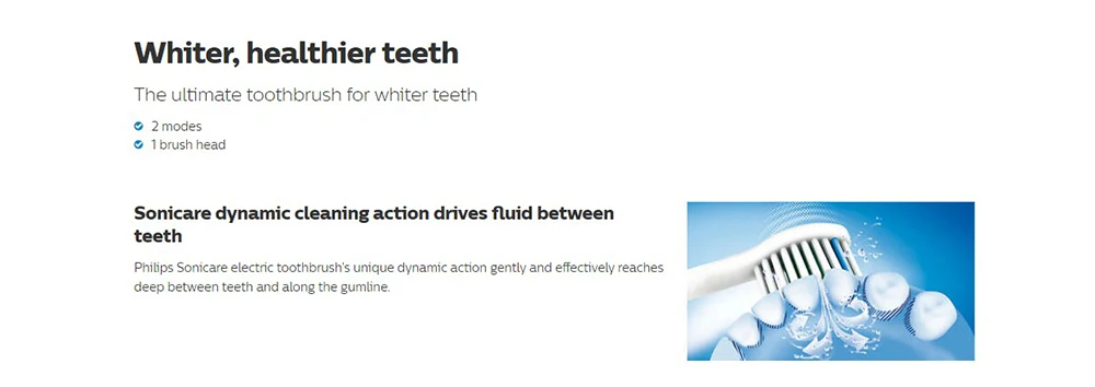 Звуковая электрическая зубная щетка Philips Sonicare HealthyWhite до 62000 движения щетки/мин с 2 режимами, 1 головка щетки HX6761/03