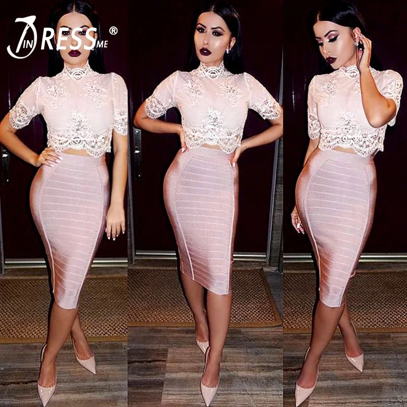 INDRESSME 2020 Новое Женское Бандажное Платье Карандаш Bodycon юбка в полоску до
