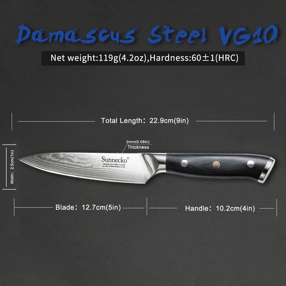 Sunnecko 5 &quotдюймовый нож кухонный шеф-повара ножи японский Дамаск VG10 сталь бритва