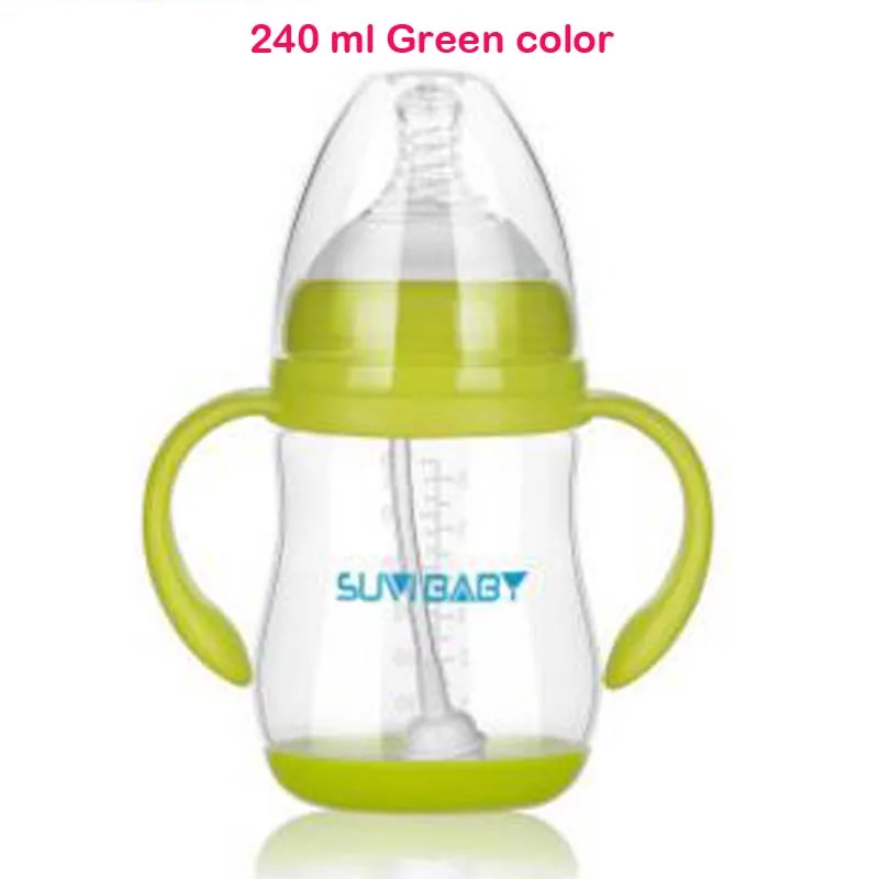 Suvi 240ml Green Антиколиковая BPA натуральная полипропиленовая бутылка 300 мл для младенцев Mamadeiras сок молоко вода бутылка гаррафа для кормления - Цвет: Suvi 240ml Green