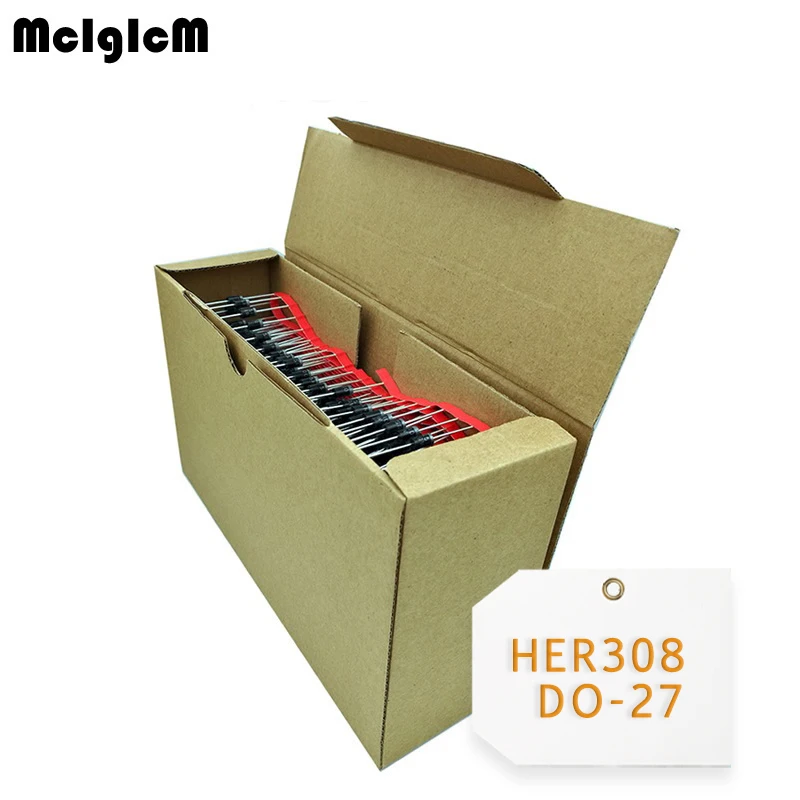 MCIGICM 1250pcs Rectifier Diode 3A 1000V DO-27 HER308 | Электронные компоненты и принадлежности