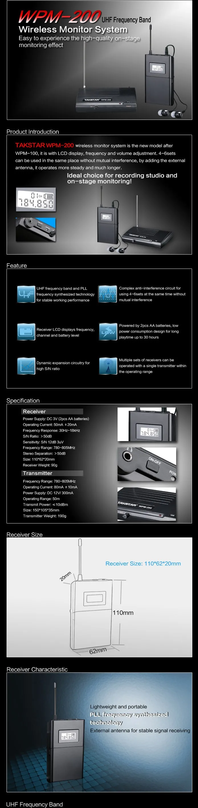 Takstar WPM-200/wpm200 UHF Беспроводная система мониторинга в ухо стерео Беспроводная гарнитура сценические мониторы 1 передатчик+ 4 приемника