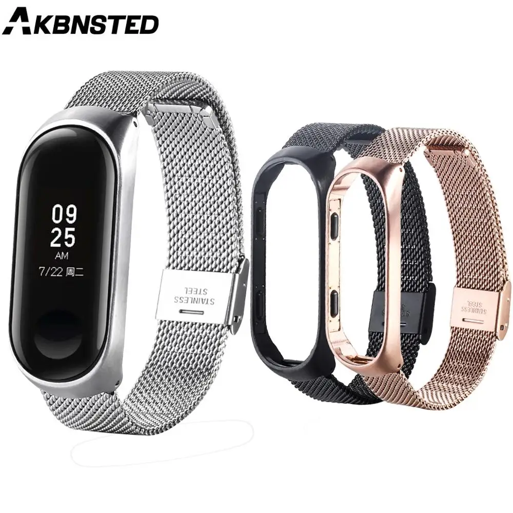 AKBNSTED ремешок для Mi Band 3 / 4 Xiaomi Miband магнитные металлические аксессуары из