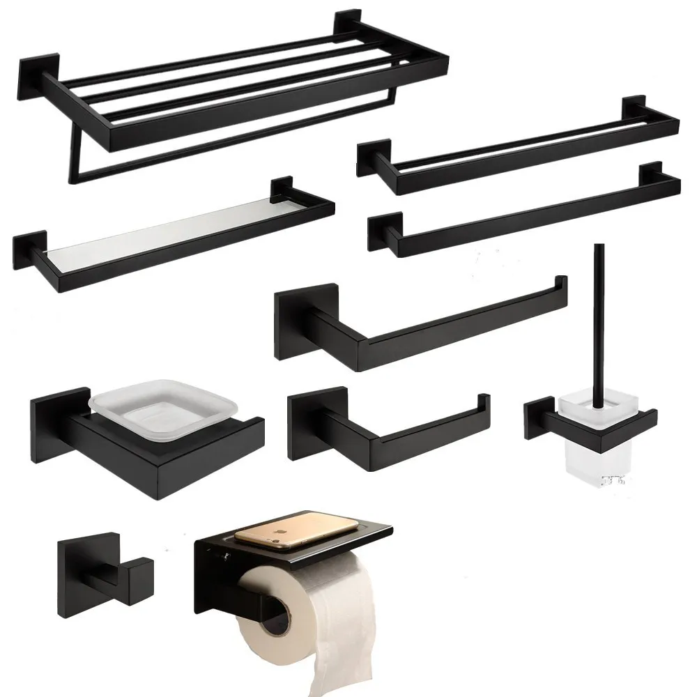 

Современный простой набор из нержавеющей стали 304 для ванной комнаты, черная смазанная бронзой квадратная основа настенная мыльница подвес...