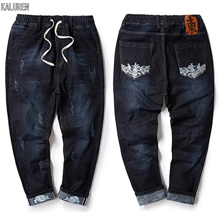 

TOP Free shipping big size M-8xl plus men jeans Chinese style pants cotton male military long trousers pants elastic waist