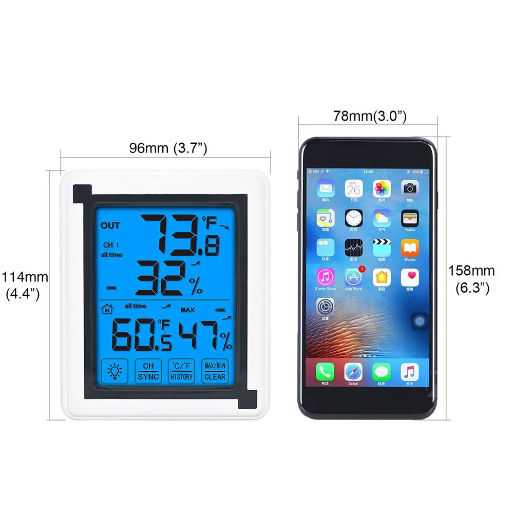 Lcd сенсорный цифровой термометр вертикальный беспроводной цветной метеостанция с температура внутри и снаружи оповещения