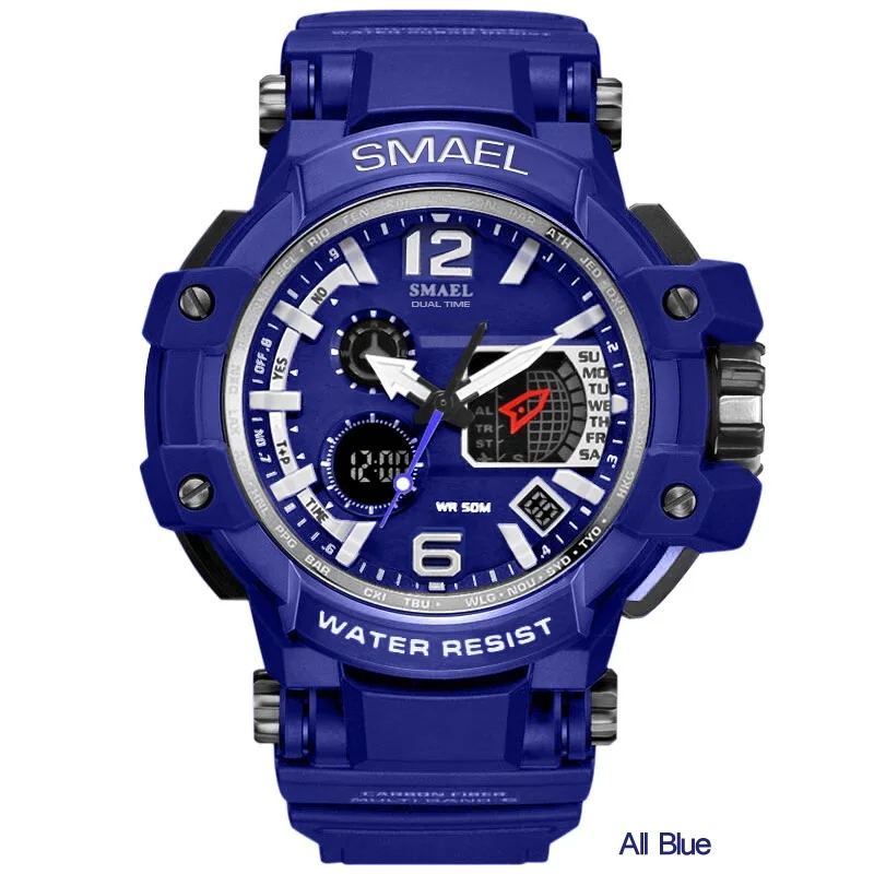 All-Blue SMAEL Мужские кварцевые цифровые часы мужские спортивные часы электронные военные наручные часы мужские водонепроницаемые часы 1509 Relogios Masculino - Цвет: All-Blue