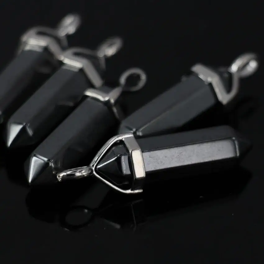 10 шт./лот черная Шестигранная Подвеска из гематита посеребренные граненые