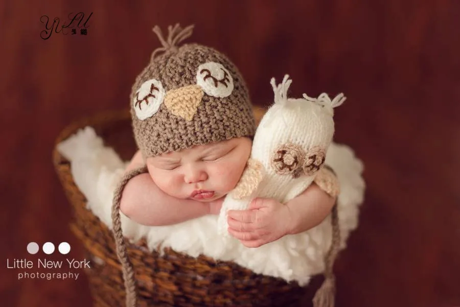 Вязаная крючком сова куклы Детская шапка ручной работы Новорожденные фотографии