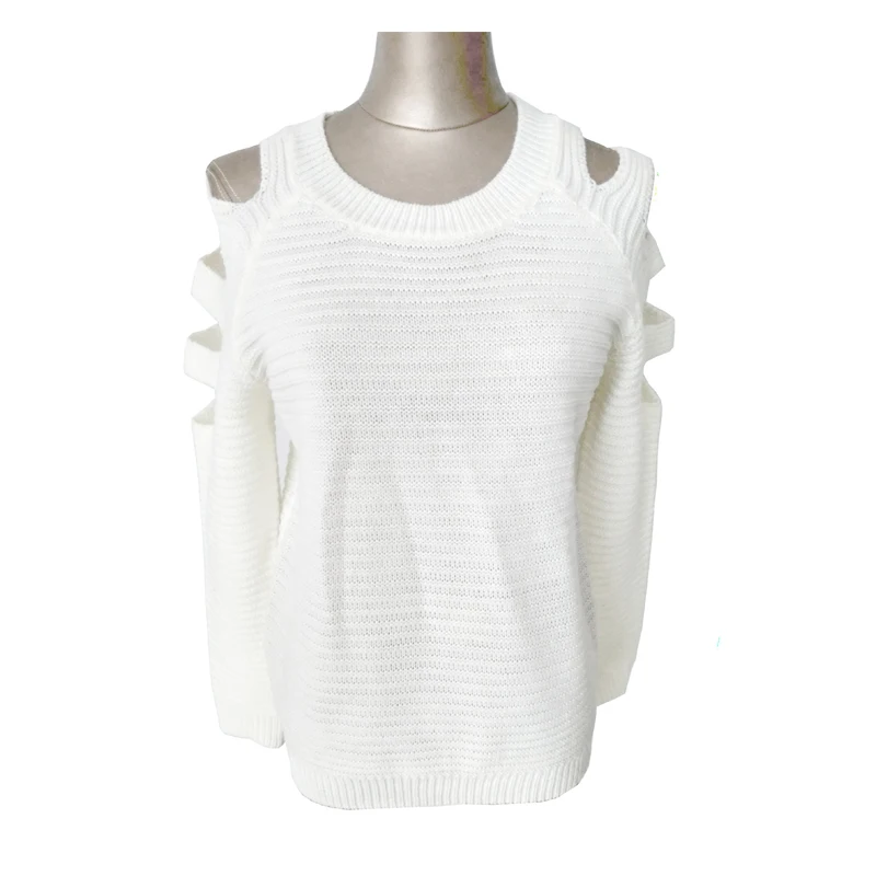 Solid Color White Women Sweater Off Shoulder Open Female Knitted O-neck Pullover Womens Casual | Женская одежда