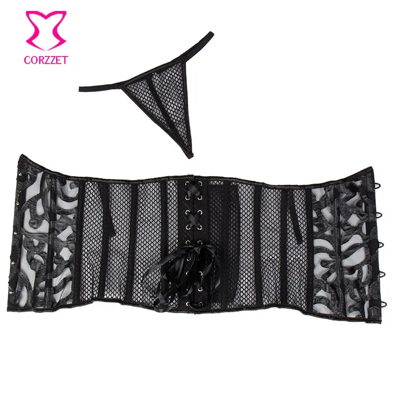 Черные ажурные корсеты из ПВХ кожи и бюстье сексуальное белье корсет под грудь в