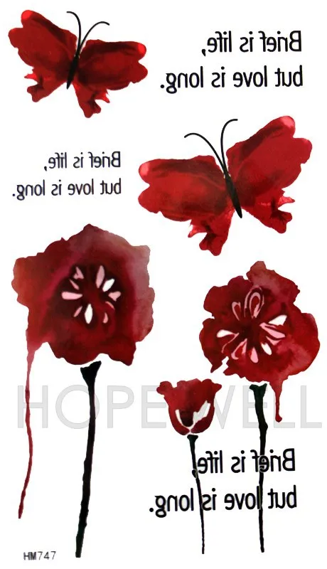 4 шт./лот 3D временные тату наклейки в виде Розовых Бабочек крови красных синих