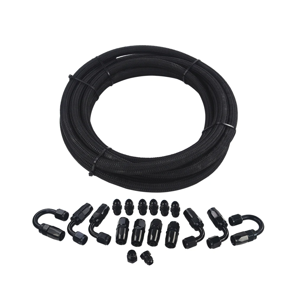 BLACK HOSE WLR RACING-AN-6 STEELNESS/стальной Плетеный 5 м AN6 нержавеющая масло/мазут LINEline+ шланг Конец адаптер Комплект+ AN6 порт штекер - Цвет: BLACK HOSE