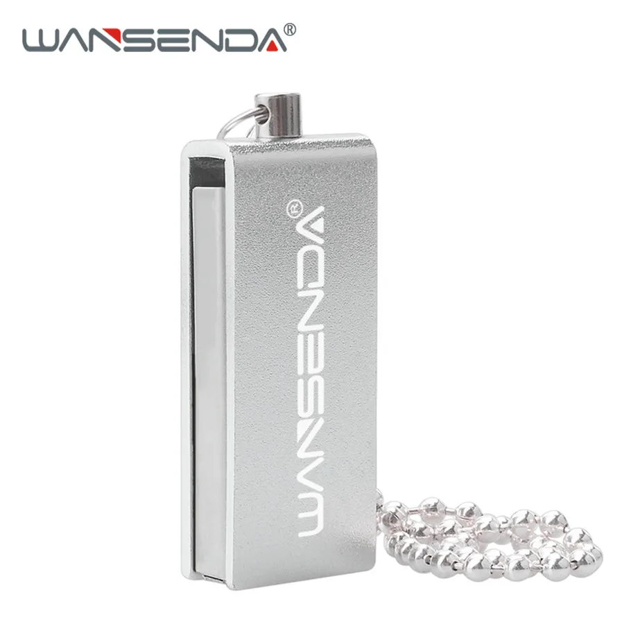 Серебристый WANSENDA вращение USB флеш-накопитель водонепроницаемый флеш-накопитель 4 ГБ 8 ГБ 16 ГБ 32 ГБ 64 ГБ USB флешка 2,0 Флешка с цепочкой - Цвет: Серебристый