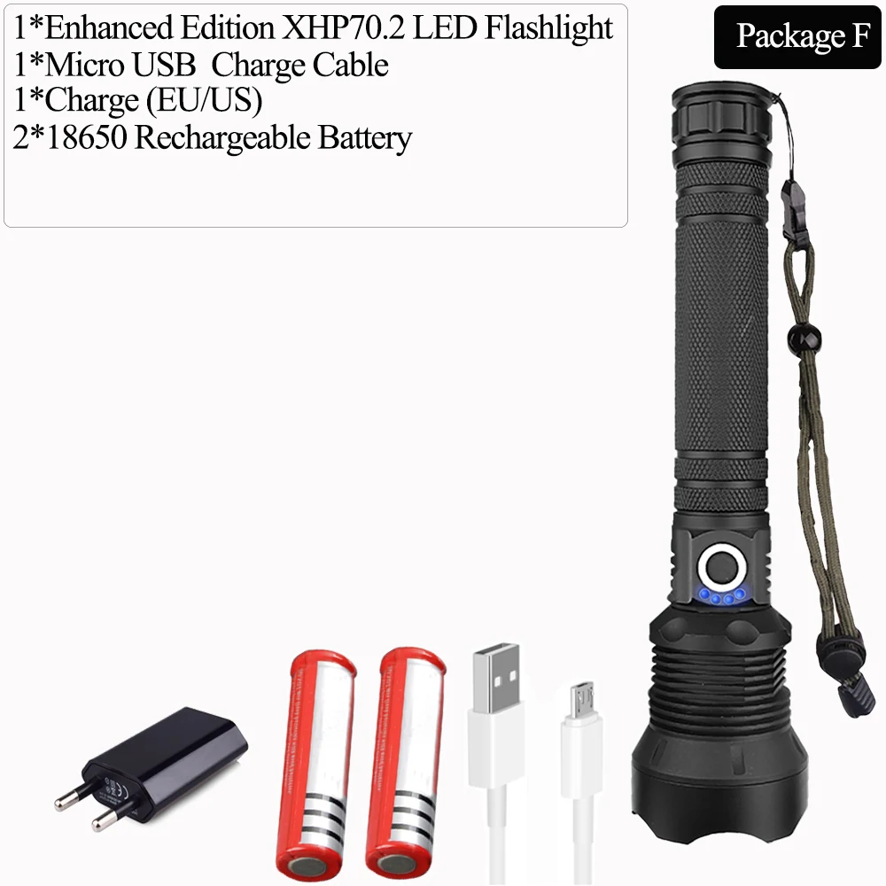 Package F Самый мощный XLamp xhp70.2 самый мощный светодиодный светильник-вспышка usb фонарь с зумом xhp70 xhp50 18650 или 26650 светильник с аккумулятором - Испускаемый цвет: Package F
