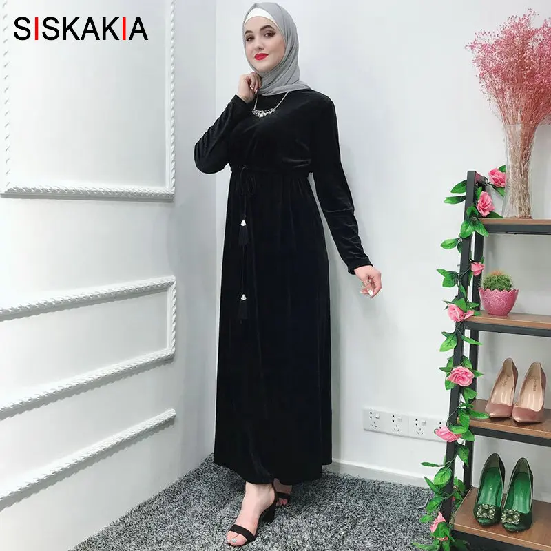 Длинное платье Siskakia Ramadan короткое Однотонное Платье макси с кисточками и поясом