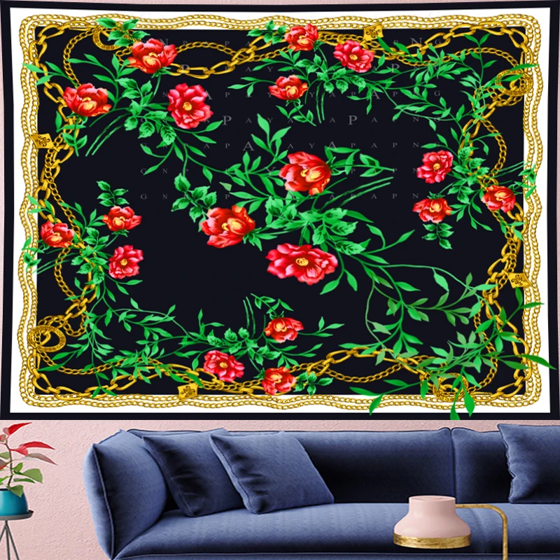 

Nordic Style macrame rose chain Tapestry retro red flower goblen indian mandala tapestry boho Wall Hanging farmhouse home decor