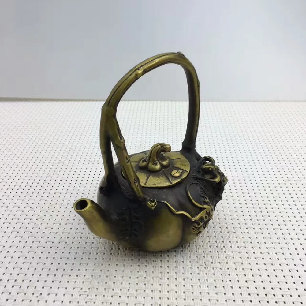 100% Good Chinese Copper Handmade Carved Frog Statue in Lotus Leave Brass Teapot Toad pumpkin wine Crafts Statues | Дом и сад
