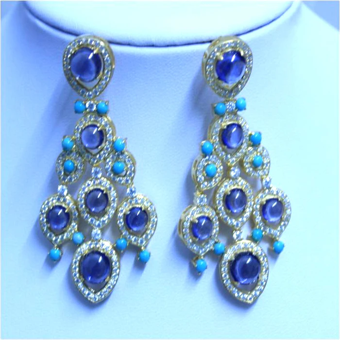 Новинка настоящее Qi Xuan_Fashion Jewelry_Dark Blue Stone свадебные ювелирные изделия Sets_S925