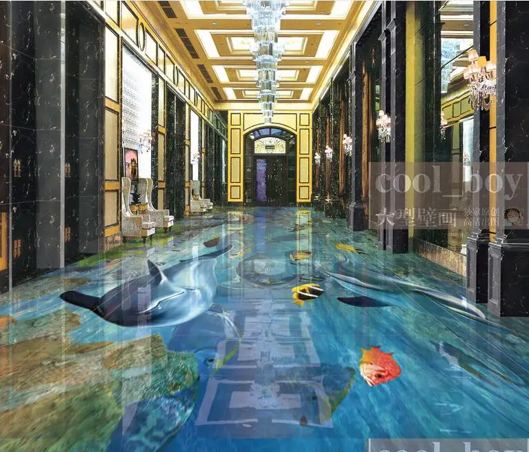 photo wall mural 3d floor Dolphin Ocean wallpapers for living room wallpaper geometric | Обустройство дома
