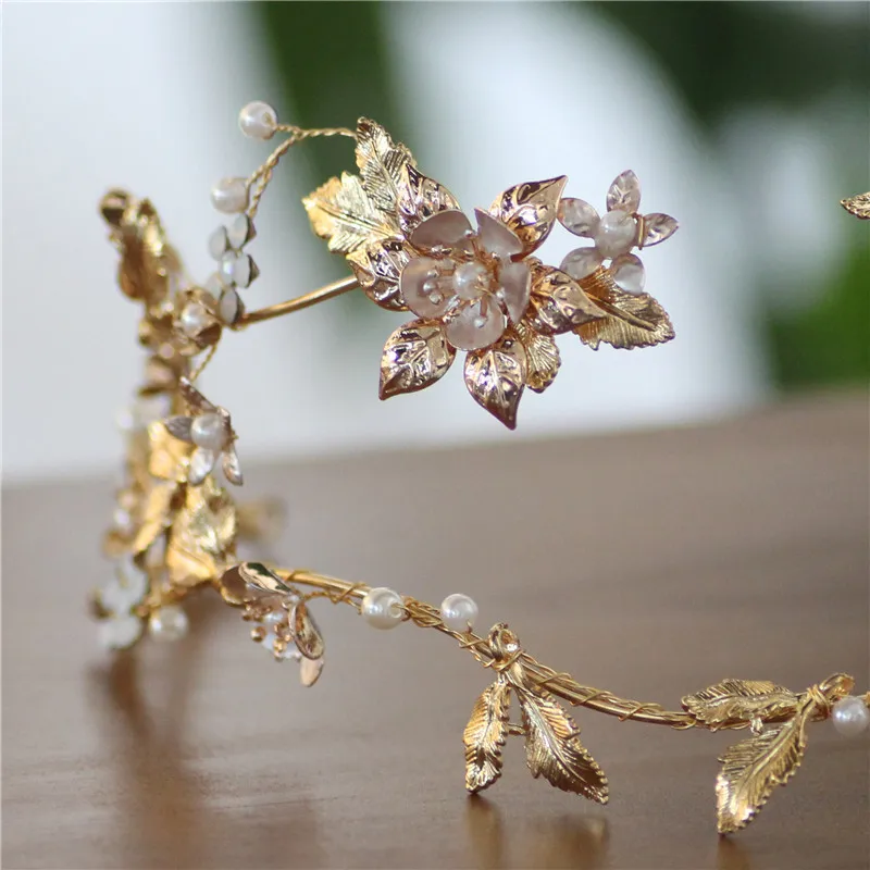 Jonnafe Baroque Gold Leaf Women Tiara Wedding Hair Crown Pearls Jewelry Opal Crystal Bridal Headpiece Accessories | Украшения и