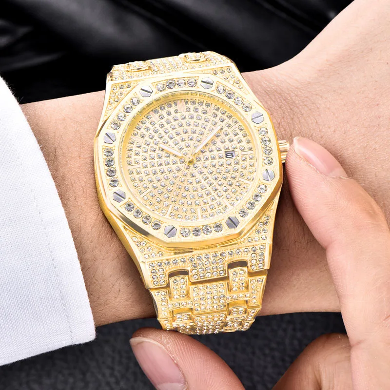Дропшиппинг 2019 мужские часы Топ бренд класса люкс Iced Out золотые бриллиантовые для