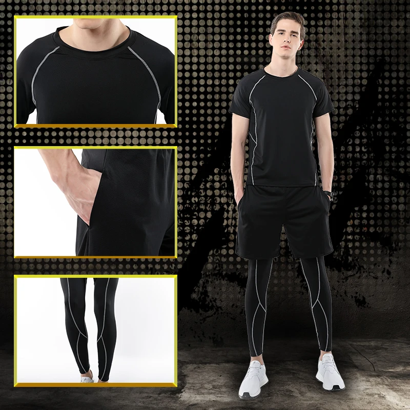 

2019 new Compression Men's Sport Suits Quick Dry Running sets Clothes Sports Joggers Training Gym Fitness Tracksuits Running