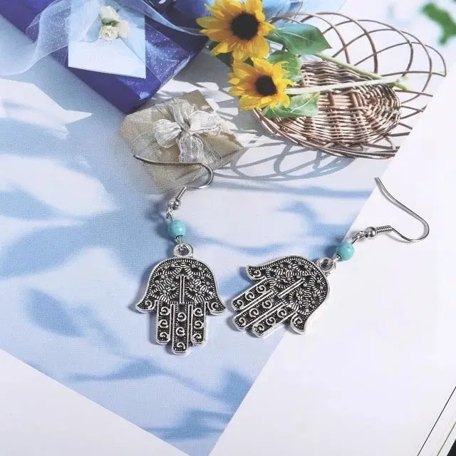 Лидер продаж модные винтажные длинные серьги подвески Hamsa с искусственными
