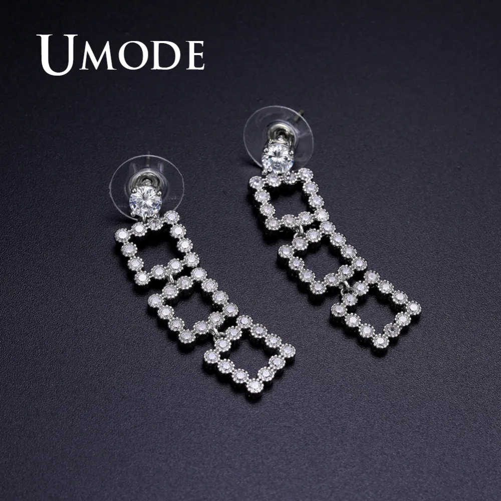 Женские квадратные серьги подвески UMODE круглые вечерние ювелирные изделия с