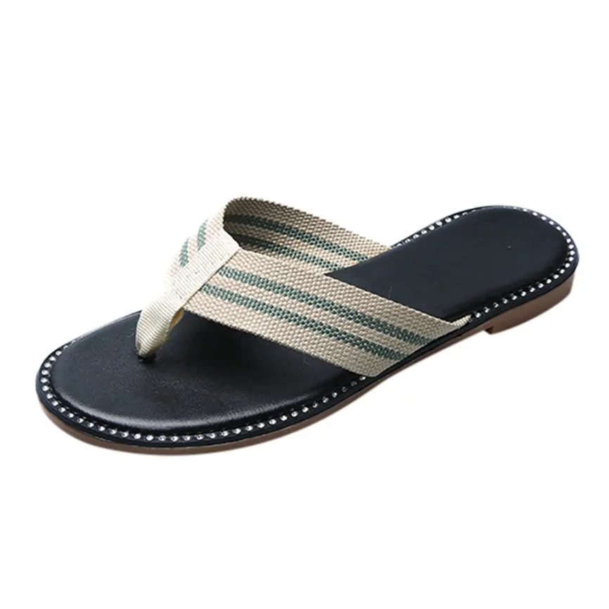 Женские шлепанцы летние женские в полоску национальном стиле пляжные вьетнамки