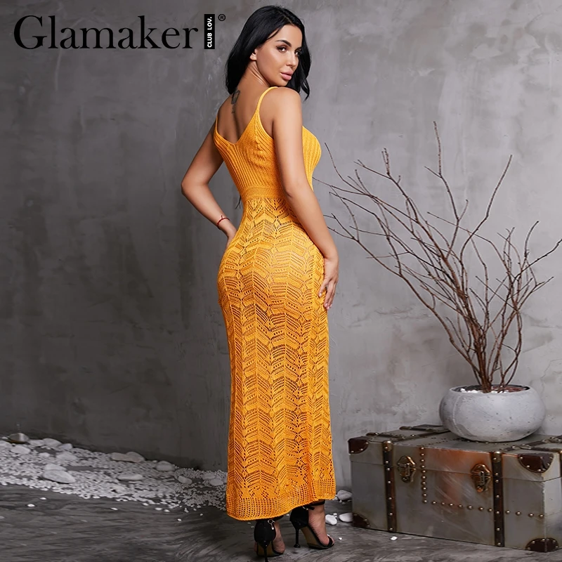 Женское облегающее платье Glamaker желтое винтажное с треугольным вырезом|Женские