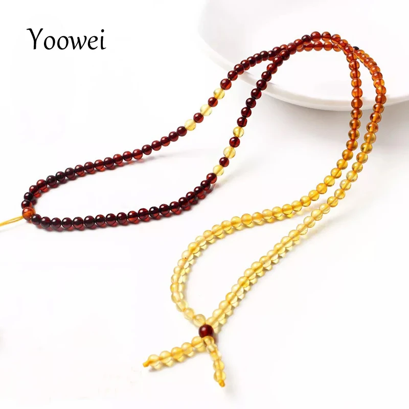 

Yoowei 3mm 55cm Amber Chain Necklace for Women Genuine Round Tiny Diy Bead 100% Real Natural Baltic Amber Jewelry Wholesale