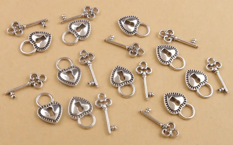30 комплектов старинного стиля металлический ключ сердце замок Подвески|lock