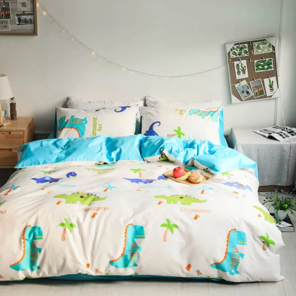 Svetanya Dinosaur Cartoon Bedding Set(flat Sheet Pillowcase Comforter Cover) Cotton Bedlinen Single Queen Full Double Size