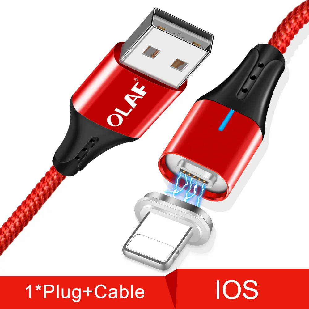 Red ISO cable Олаф 3A Магнитный двухсторонний Micro usb type C кабель зарядное устройство Шнур для Iphone X XR XS Max Быстрая зарядка кабель для samsung S8 S9 Plus - Цвет: Red ISO cable