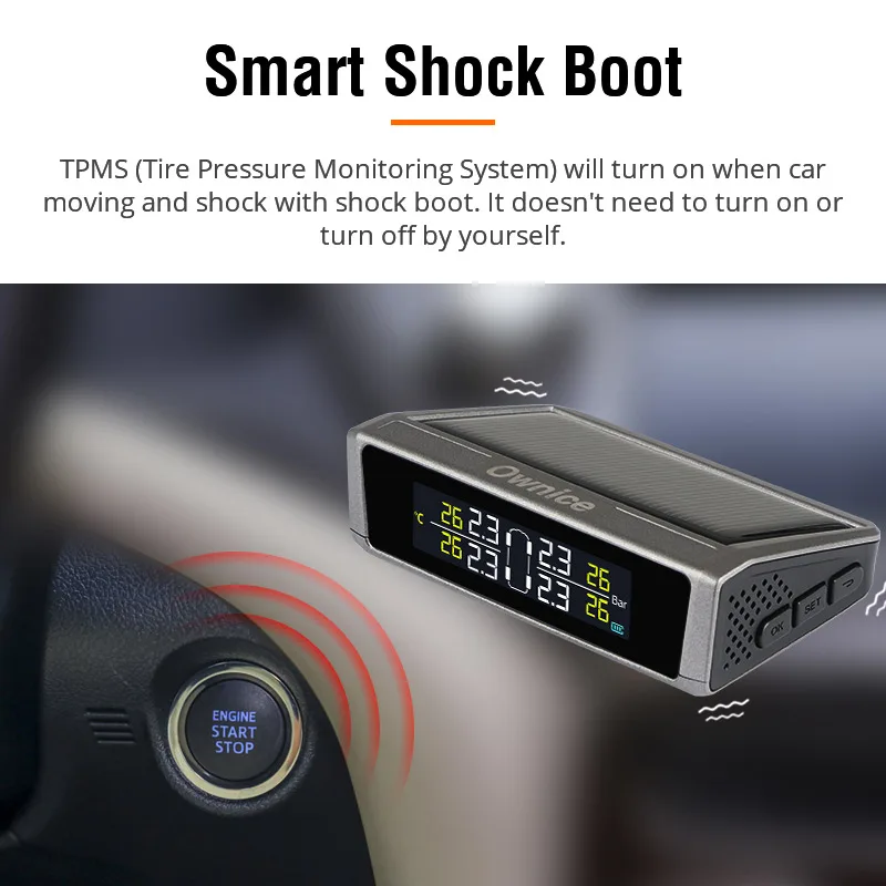 Ownice Авто Солнечная энергия TPMS автомобильный контроль давления в шинах 4 внешних